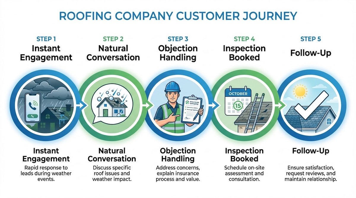 AI sales booking process for roofing companies - 5-step AutoCaller workflow