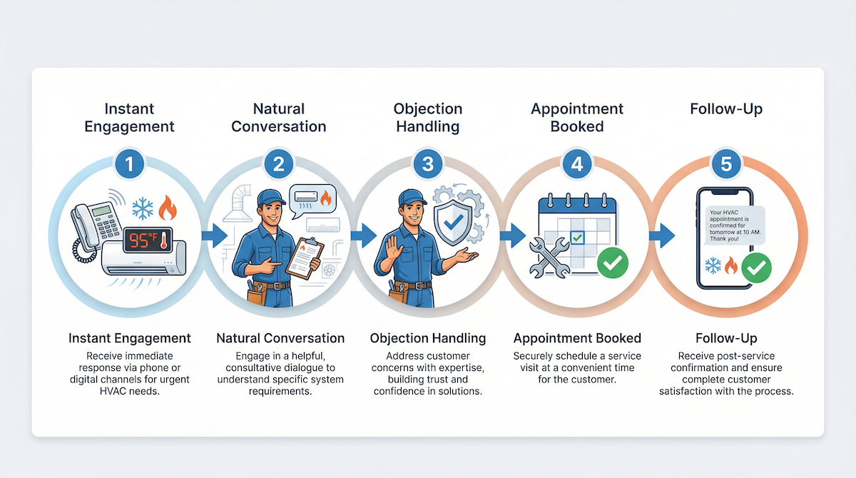 AI booking process for HVAC service - 5-step AutoCaller workflow