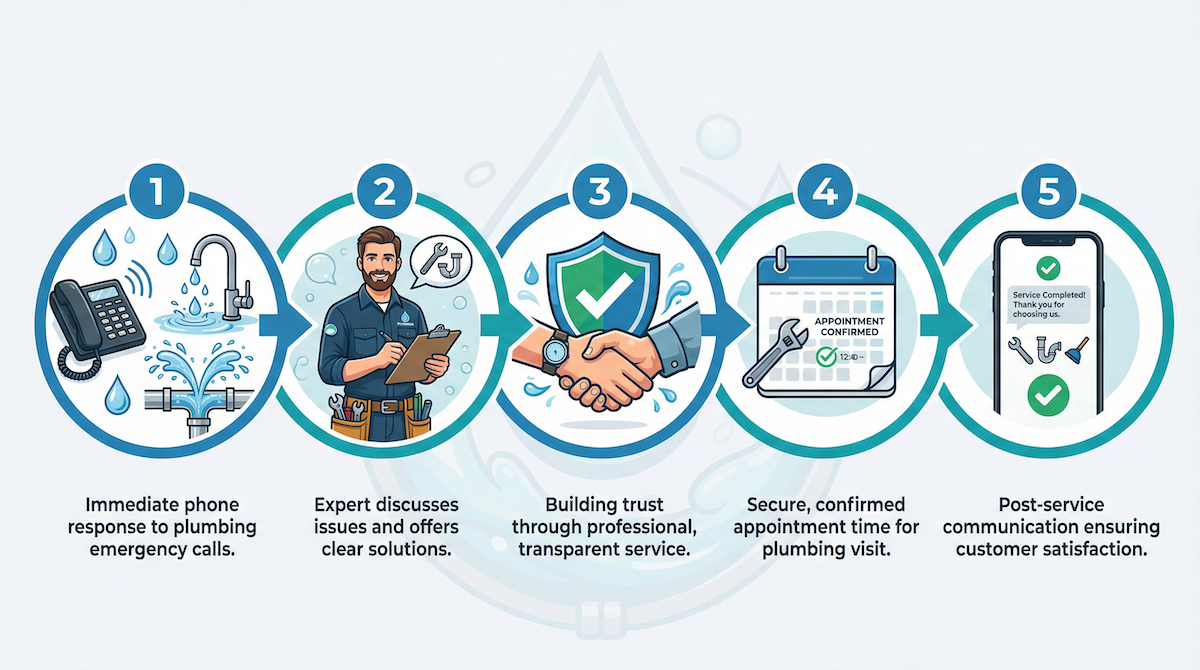 AI sales process for booking plumbing jobs — AutoCaller workflow diagram