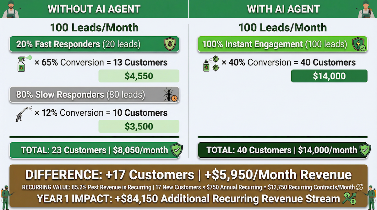 Pest control company savings with AI sales agent — revenue comparison before and after AutoCaller